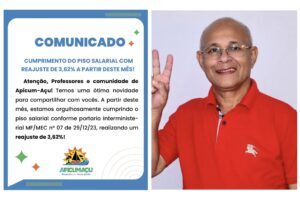 Apicum-Açu: Prefeito Zequinha Anuncia Reajuste salarial para os professores.