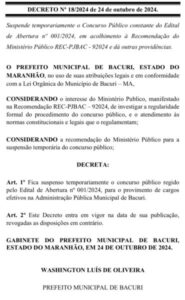 Prefeito decide atender pedido do MP-MA e cancela Concurso Público em Bacuri