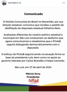 PCdoB do Maranhão libera deputado Othelino Neto para seguir carreira solo