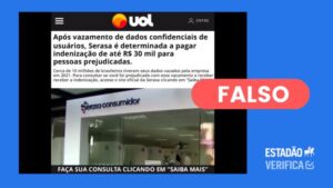 É falso que site libere indenização da Serasa por dados vazados