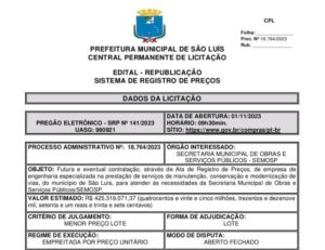Bomba! Prefeitura de São Luís quer direcionar licitação de quase meio bilhão para a Edconsil