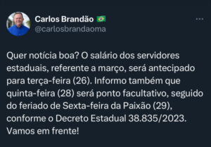 Governador do Maranhão antecipa pagamento dos servidores estaduais para o dia 26 de março