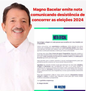 Chapadinha: Magno Bacelar segue Higo Almeida e desiste das Eleições de 2024
