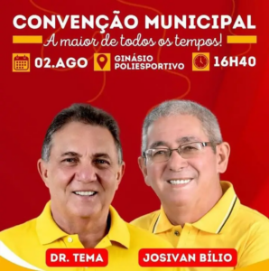 PSB e MDB realizam grande convenção em Tuntum hoje para homologar candidaturas de Dr. Tema e Josivan Bílio