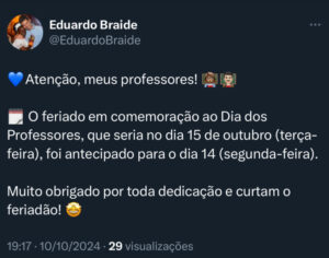 Prefeito Eduardo Braide antecipa feriado e professores vão poder curtir feriadão