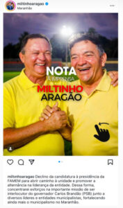 Miltinho Aragão retira sua candidatura a presidência da Famem