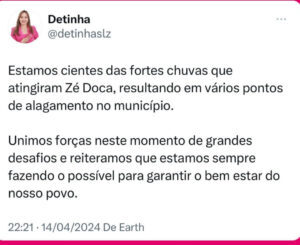 Detinha une forças com a prefeita Josinha para solucionar problemas causados pelas fortes chuvas em Zé Doca