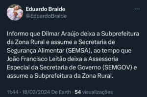 Prefeito Eduardo Braide faz novas alterações no secretariado
