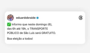 Eduardo Braide anuncia transporte gratuito em São Luís no próximo domingo, 6 de outubro