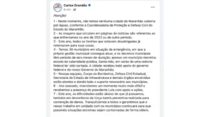 Brandão afirma que nenhuma cidade do Maranhão está coberta por água