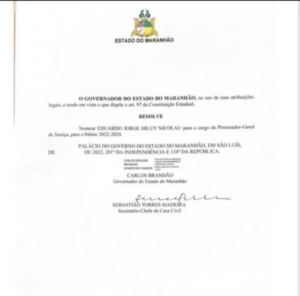 Carlos Brandão nomeia Eduardo Nicolau Procurador-geral de Justiça