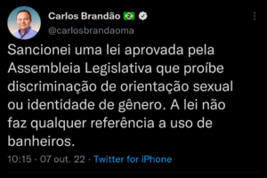 Lei contra discriminação sexual não trata de banheiros, informa governador Brandão