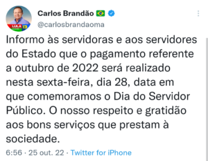 Carlos Brandão antecipa pagamento de servidores