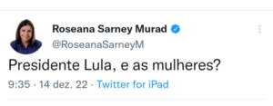 Roseana quer mais espaço para as mulheres no governo Lula…