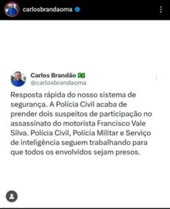 Brandão anuncia a prisão de 2 suspeitos do assassinato de motorista de ônibus