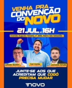 NOVO oficializará apoio à pré-candidatura de Yuri Corrêa para prefeito de Codó no domigo (21)
