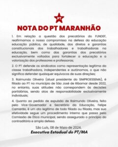 PT diz que pedido de expulsão do presidente do Sinproesemma passará pela Comissão de Ética