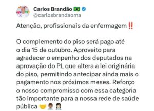 Brandão anuncia pagamento do complemento do piso dos profissionais da enfermagem até terça (15)