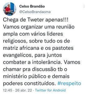 Produtor cultural convoca segmentos para discutir intolerância religiosa