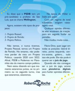 Pressionado, Rocha recua e desdiz o que disse sobre apoio a Braide