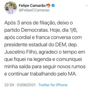 Felipe Camarão deixa o Democratas; destino pode ser o PT