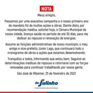 Dr. Julinho se afasta da Prefeitura de Ribamar por questões de saúde