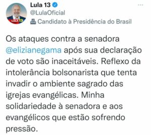 Lula manifesta solidariedade a Eliziane após ataques evangélico-bolsonaristas…