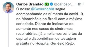 Brandão amplia leito e disponibiliza testagem gratuita contra a Covid-19 no MA