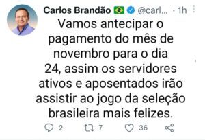Fake News: é mentira que o governador Carlos Brandão irá antecipar o pagamento de novembro