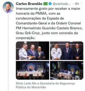 Carlos Brandão é condecorado pela Polícia Militar do Maranhão