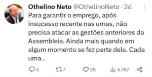 Adriano Sarney faz crítica subliminar a Othelino Neto, que reage…