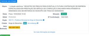 Prefeitura do interior do MA quer contratar malharia por quase R$ 4 milhões