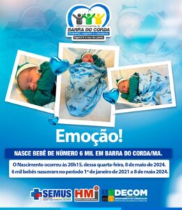 Bebê de número 6 mil nasce no Materno Infantil em Barra do Corda.