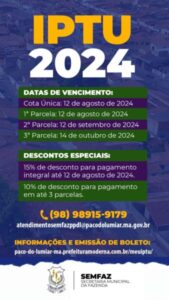 Paço do Lumiar: Calendário de pagamento do IPTU 2024; garanta seu desconto especial