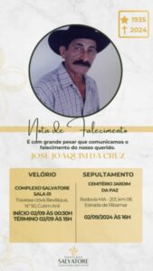 Luto em Poção de Pedras! Morre em São Luís o comerciante José Joaquim da Cruz, o popular “Zé Flor”