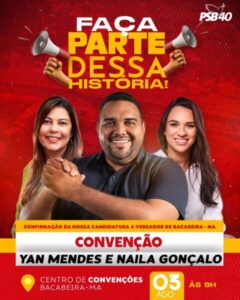 Convenção que oficializará nome de Yan Mendes como candidato a vereador em Bacabeira será dia 03 de agosto