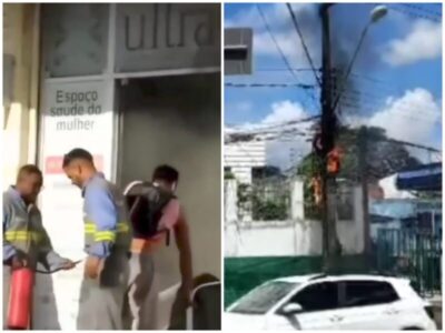 VÍDEOS! Princípio de incêndio atinge clínica no Turu e poste ao lado de posto de combustíveis pega fogo no Anil
