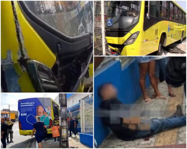 VÍDEO: Ônibus desgovernado sobe calçada, invade parada de supermercado e atropela pedestre, em São Luís