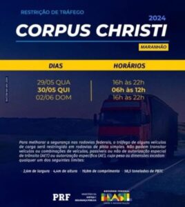 PRF inicia operação Corpus Christi e anuncia restrições no tráfego em BR’s no MA