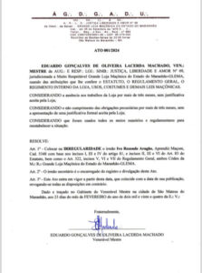 VERGONHA! Presidente da FAMEM é colocado em situação irregular da Maçonaria por falta de pagamento