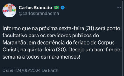 Brandão decreta dia 30 como ponto facultativo e estabelece feriado prolongado na próxima semana