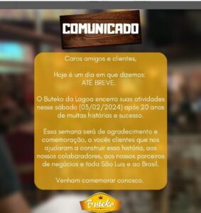 Após 20 anos de atividades, Buteko da Lagoa encerra suas atividades neste sábado, 3 de fevereiro
