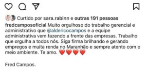 Após publicação de matéria, Fred Campos declara amor a administração do irmão “enrolado” no COAF