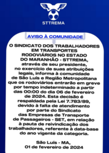 Greve dos rodoviários em São Luís começa na próxima terça-feira (6)