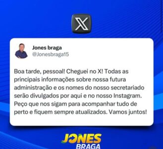 Jones Braga vai anunciar secretariado pelas redes sociais em Nina Rodrigues