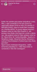 Pai de Duarte Jr. reclama de vídeo editado para prejudicar o filho