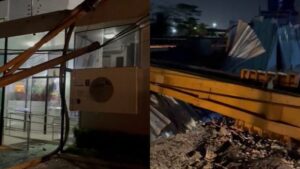 Equipamento de construtora tomba e atinge condomínio de luxo em São Luís