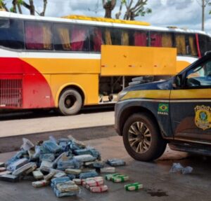 Motorista e passageira são presos em ônibus com mais de 200kg de drogas na BR 010