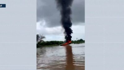 VÍDEO! Lancha de empresário pega fogo e deixa três pessoas gravemente feridas no interior do Maranhão
