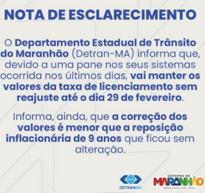 Detran: taxa de licenciamento só será reajustada em março